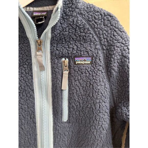 Patagonia Kids' Retro Pile Fleece Jacket New Navy w/Light Plume Grey - Picture 3 of 8